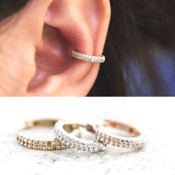 Beautiful 18k Gold Plated Silver Diamond Cartilage Hoops - Picture 2 of 2